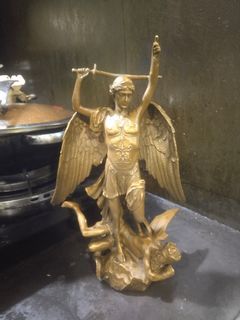 Brass St. Michael the archangel statue display