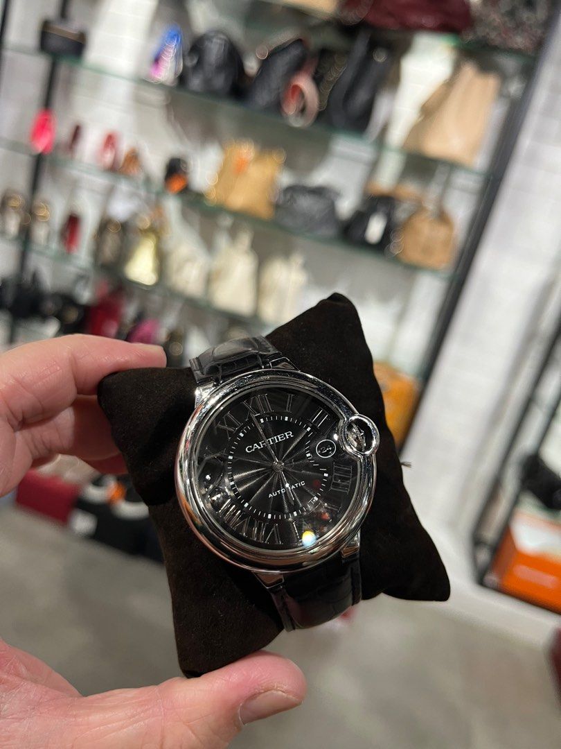 Cartier Ballon Bleu Black Dial Leather Strap Automatic Luxury Watches on Carousell