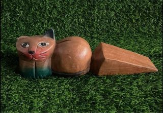 Cat Wood Handmade Solid Heavy Doorstop with Flaw as posted  12" x 4.5" inches - P250.00