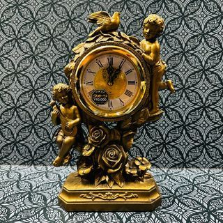 CITIZEN QUARTS Angel Rose 4RG885 Made in Japan Decorative Clock Vintage European Classic, Resin Stone Brass Colorway - Tested Working