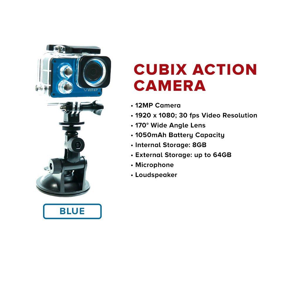 Cubix Action Cam (Category: Cameras) located in Manila. Submitted by houseofpucci (Listing ID 1306564777, Image 2). Description: Never been used and authentic SRP: 1999PHP Product Specifications: Max Camera Resolution: 12MP Max Video Resolution: 1920 × 1080; 30 fps Supported Image Format: JPEG Supported Video Format: MP4 Lens Type: 170° Wide Angle Lens Battery Capacity: 1050 mAh Battery Type: Removable Internal Storage: 8GB External Storage: up t
