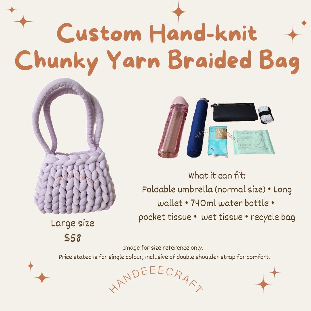 Made-to-Order] Hand-knit Chunky Yarn Bag (Large), Women's Fashion