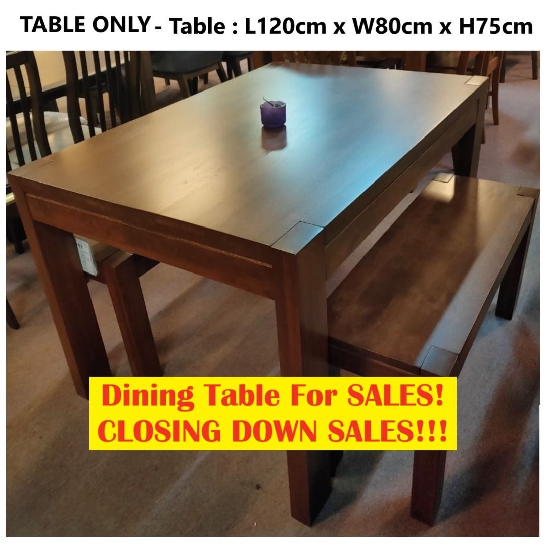 Dining Table Solid Wood (Category: Tables & Sets) located in Singapore. Submitted by budgetfurnishing (Listing ID 1306594078, Image 1). Description: Model : Victoria Dining Table Price: $78 (Display Set) Price: $98 (New Set) Transport $20 🔎 Table: L120cm × D80cm × H75cm 🔎 Bench: L90cm x D30cm x H46cm ✅Self-Collection @Blk 14 Marsiling Industrial Estate Road 1 #01-21 S(739275) 💳Payment via Paynow/ Transfer ☎: 6⃣3⃣6⃣8⃣ 1⃣3⃣0⃣3⃣.