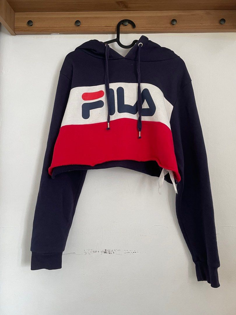 Fila colour block crop hoodie shop