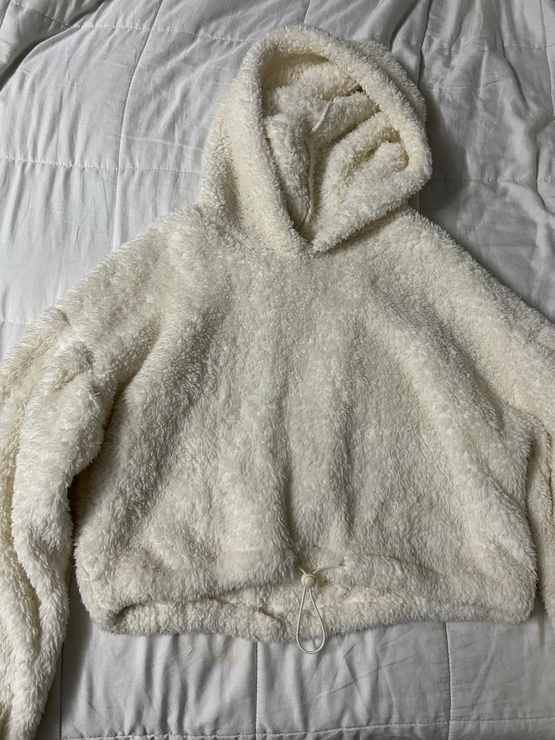 Fluffy Cropped Hoodie Women s Fashion Coats Jackets and Outerwear on Carousell