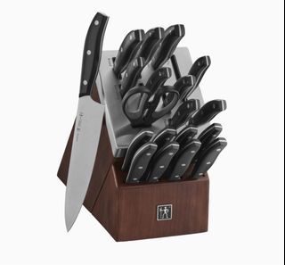 HENCKELS Definition 20-Piece Self-Sharpening Knife Block Set for Paring, Boning, Santoku, Chefs, Carving, Kitchen Shears, German Engineered Informed by 100+ Years of Mastery, Brown, Black, Silver