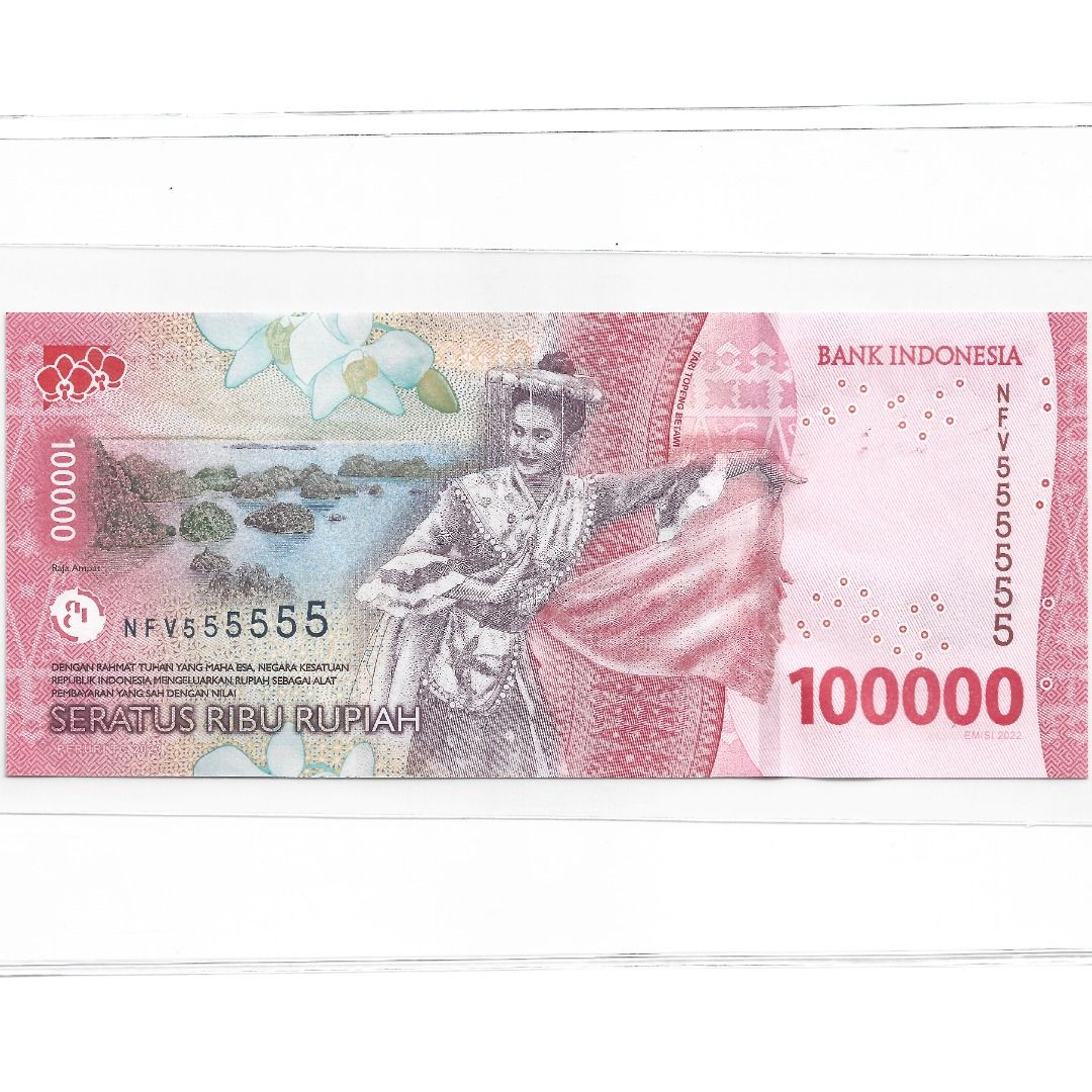 Indonesia UNC 100,000 Rupiah 2022 Solid 555555 Uncirculated One Hundred ...