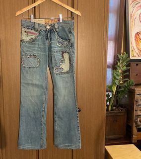 low rise vintage patchwork style jeans