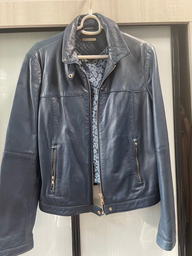 Massimo Dutti navy blue women women leather jacket