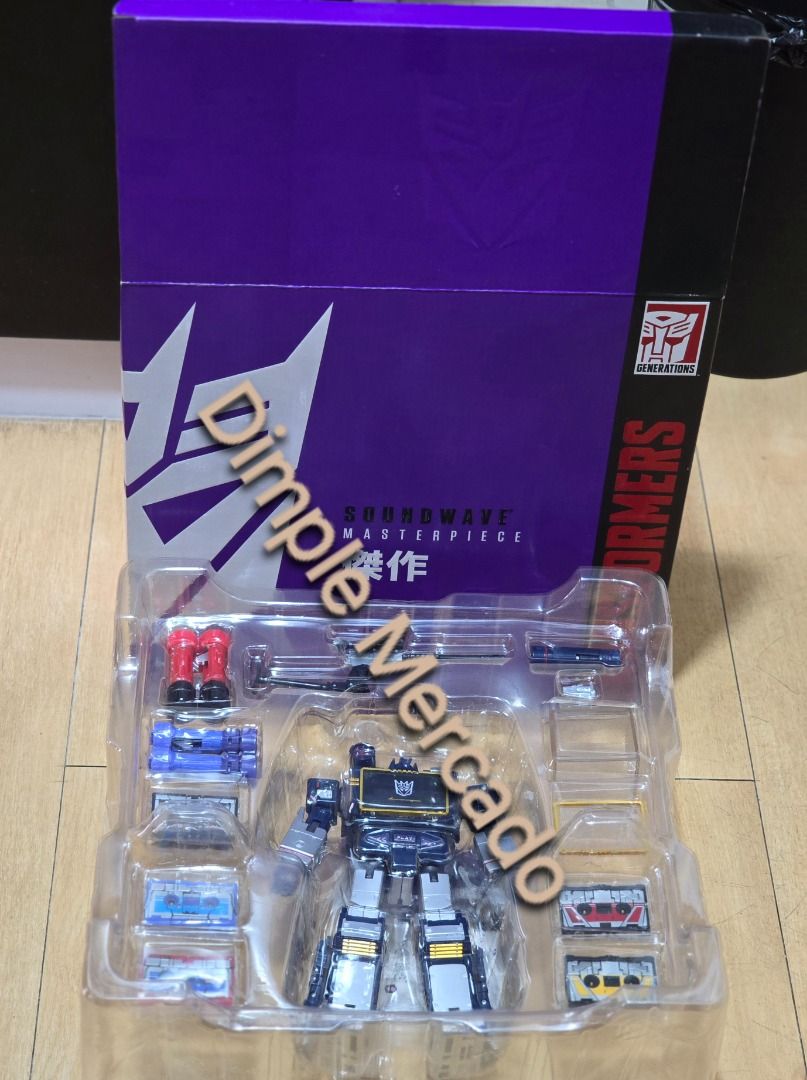 MP-02 Soundwave Transformers Masterpiece With 5 Cassettes (Category: Figurines & Statues) located in Manila. Submitted by dimple.mercado (Listing ID 1306637745, Image 2). Description: 1 x MP-02 Soundwave Figure 1 x Laserbeak Figure 1 x Buzzsaw Figure 1 x Ravage Figure 1 x Rumble Figure 1 x Frenzy Figure 5 x Microcassette case 4 x Piledriver (Red/Blue) 2 x Piledriver Mount (Red/Blue) 1 x L & R Thruster Guns 1 x Energon Cube 1 x Concussion Blaster 