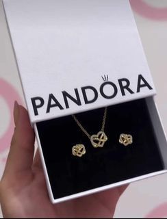 Pandora set necklace & stud earring gold shine infinity heart