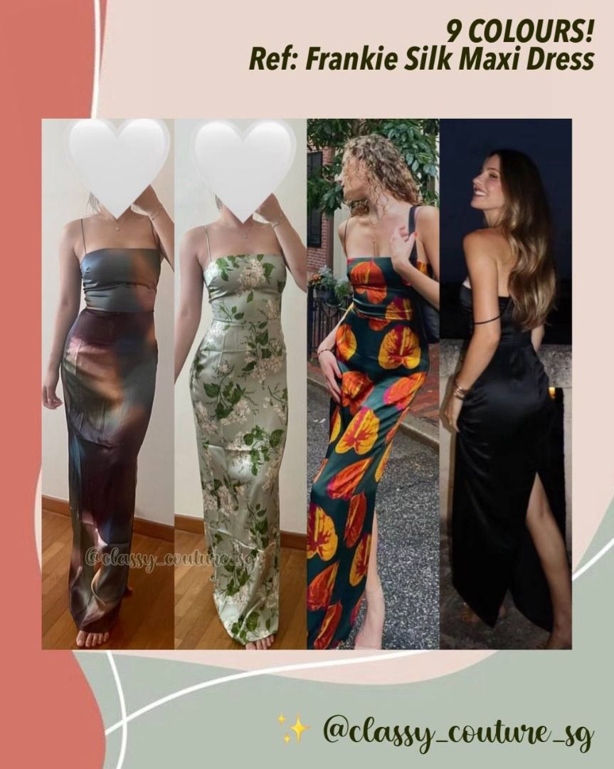 PART 2/2) Reformation Frankie Silk Maxi Dress in Black | Daiquiri | Blur |  Tea Garden Green, Women's Fashion, Dresses & Sets, Dresses on Carousell
