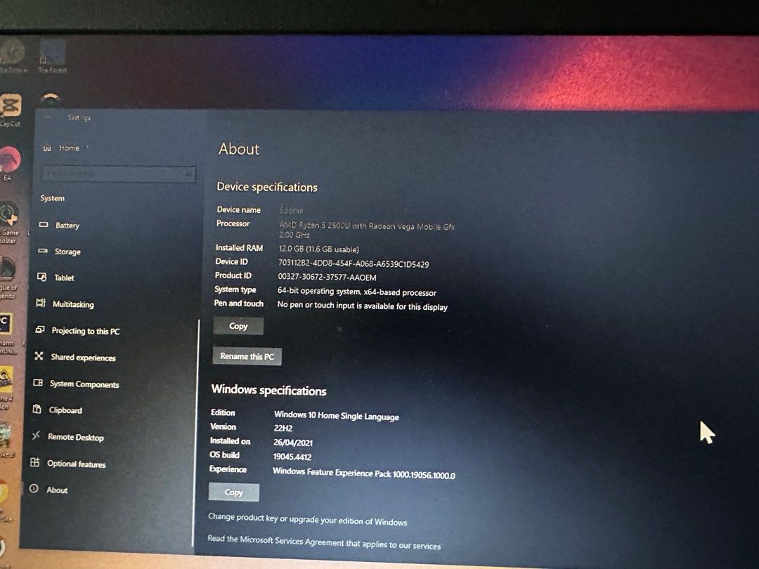 ryzen 5 lenovo (Category: Laptops & Notebooks) located in Silang. Submitted by wolfbabe00 (Listing ID 1306647287, Image 1). Description: used for online classes, no defect on screen or lcd. bat for replacement unit only as is where is Rfs: decluttering /upgrade.