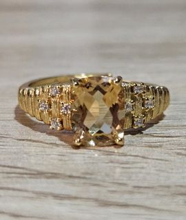 S925 Golden Citrine Stone Ring
