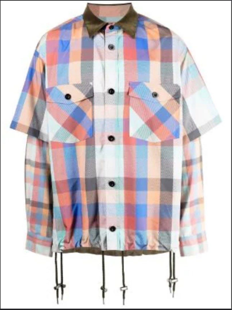 sacai plaid layered shirt, 男裝, 上身及套裝, T-shirt、恤衫、有領衫