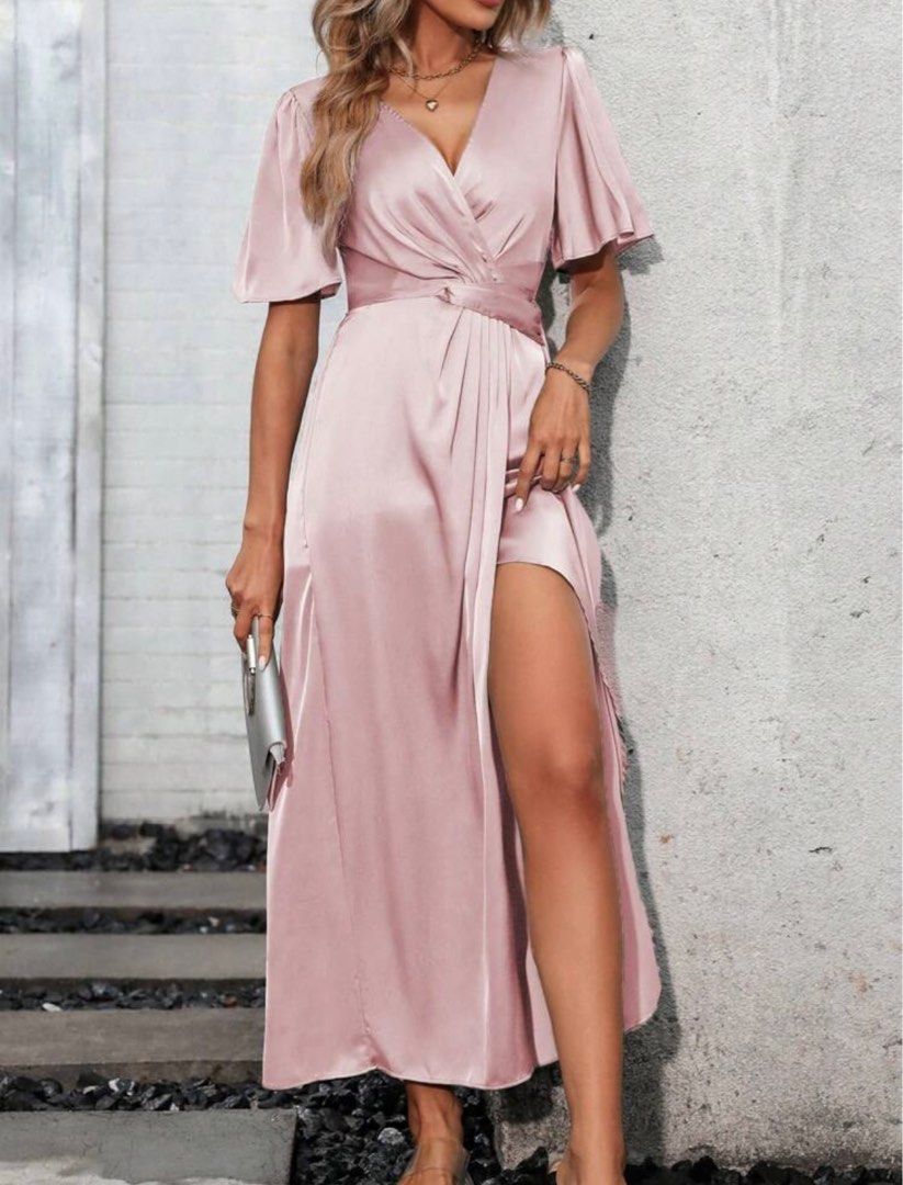 strapless open back dress Alexius One Shoulder Knit Maxi Dress - Dusty Pink main image 1