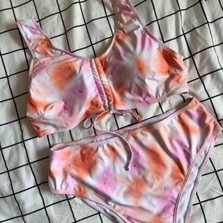 SHEIN Swim Curve Plus Size Pastel Tie-Dye Bikini Swimsuit Set