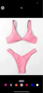 SHEIN swim summer beach twist front high cut bikini swimsuit pink
