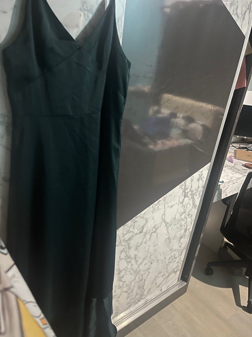 TEM satin slip dress maxi forest green, Women's Fashion, Dresses & Sets,  Dresses on Carousell