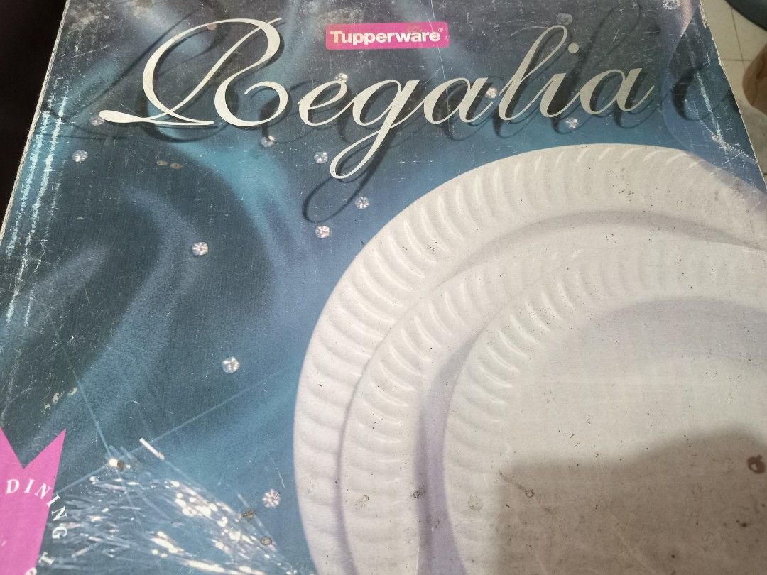 TUPPERWARE "REGALIA SET" (Category: Dinnerware & Cutlery) located in General Trias. Submitted by angels_angels1207 (Listing ID 1306551789, Image 2). Description: TUPPERWARE REGALIA COLLECTION 4 pcs Dinner Plate 4 pcs Soup Bowl 4 pcs Dessert Plate in original packaging, not used, as is, original box with dirt marks outside.