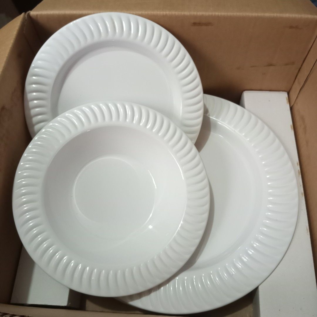 TUPPERWARE "REGALIA SET" (Category: Dinnerware & Cutlery) located in General Trias. Submitted by angels_angels1207 (Listing ID 1306551789, Image 1). Description: TUPPERWARE REGALIA COLLECTION 4 pcs Dinner Plate 4 pcs Soup Bowl 4 pcs Dessert Plate in original packaging, not used, as is, original box with dirt marks outside.
