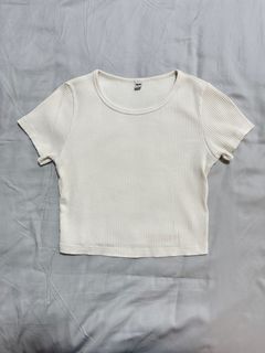 Uniqlo White Ribbed Crop Shirt