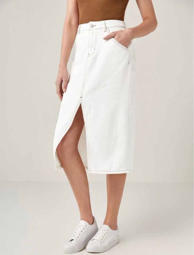 White denim buckle skirt main image 1