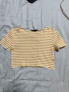 Zara White/Yellow Stripped Crop Shirt
