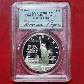 1986-S S$1 PCGS PR69DCAM 33RD US MINT DIRECTOR Signed by DONNA POPE US Coin Collectible