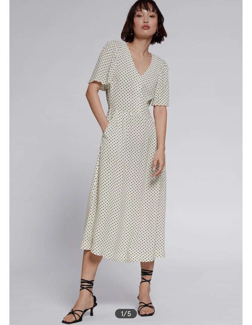 flutter sleeve midi dress & other stories Flutter-Sleeve Midi Dress - Black