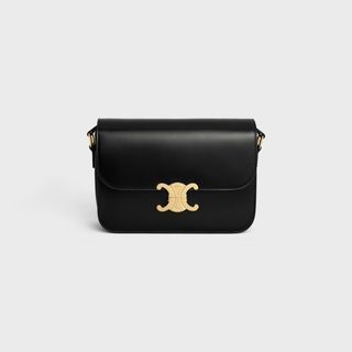 🇯🇵 Preloved Celine Classique Triomphe Sling Bag Shoulder Bag in shiny Black calfskin