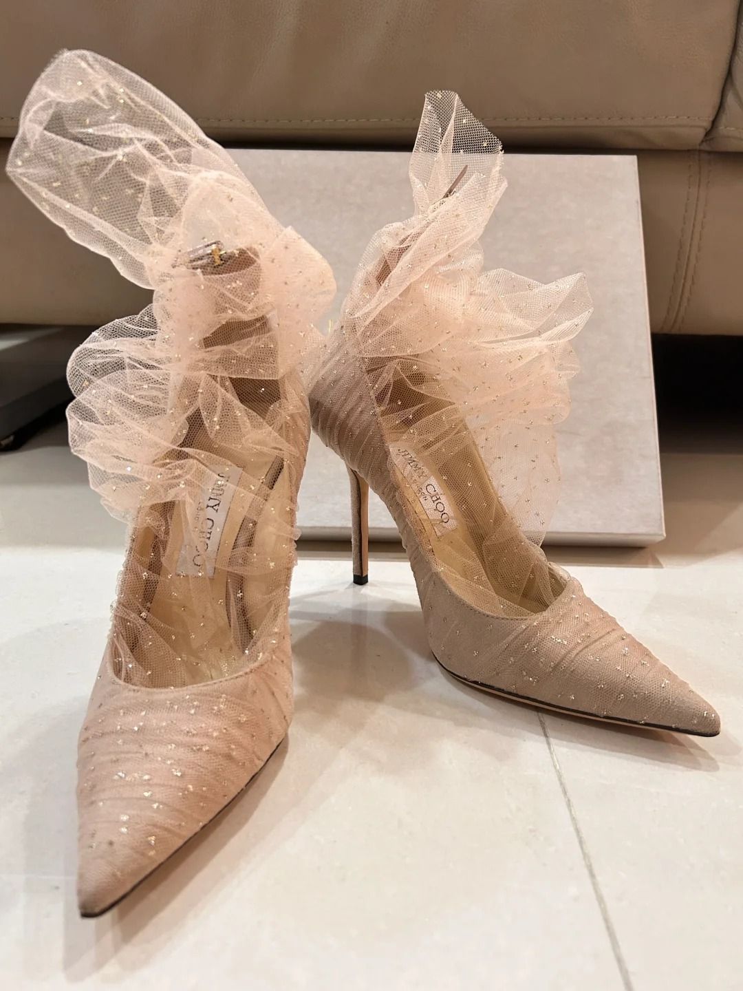 100 Authentic EU38 Jimmy Choo Heels Pumps wedding shoes Pink Lavish 100 Tulle Pumps