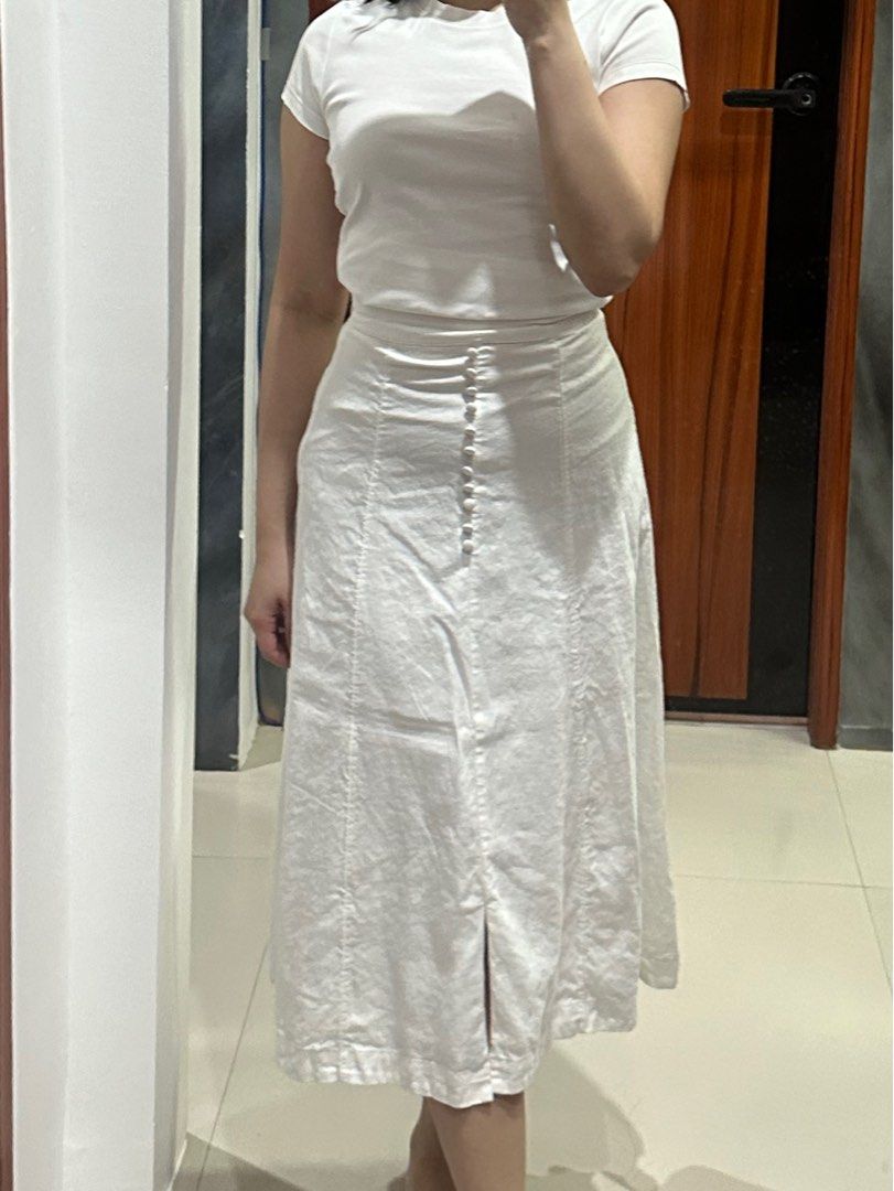 Banana republic long white linen skirt shop