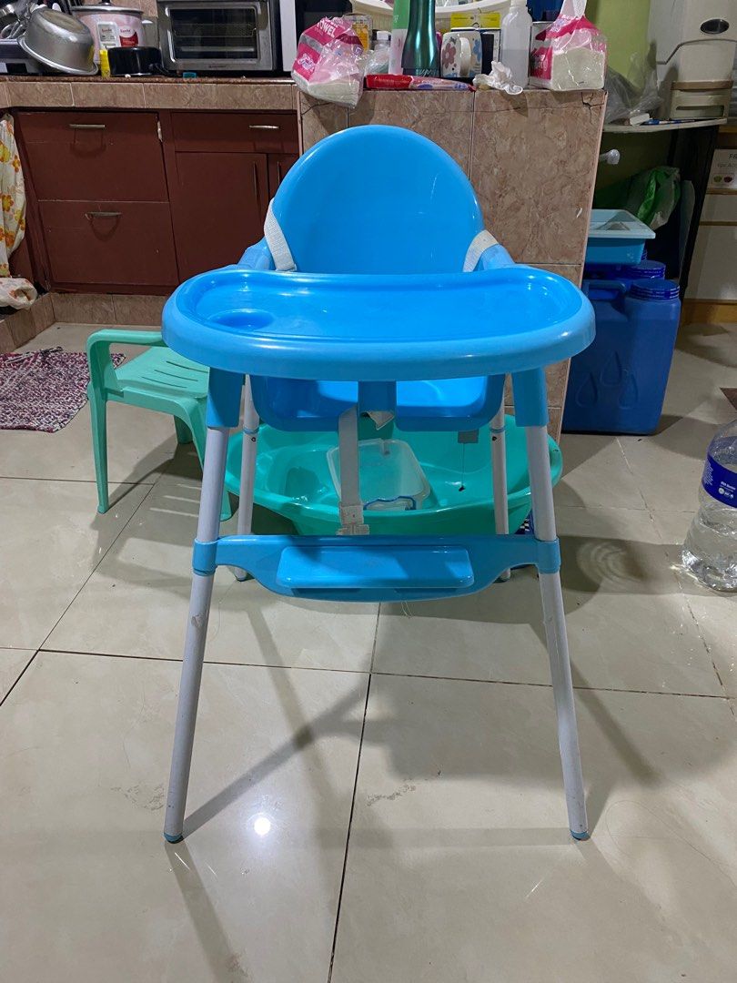 Blue High Chair with FREE Pink Baby Car Seat Baby Basket Babies Kids Nursing Feeding Baby High Chairs on Carousell