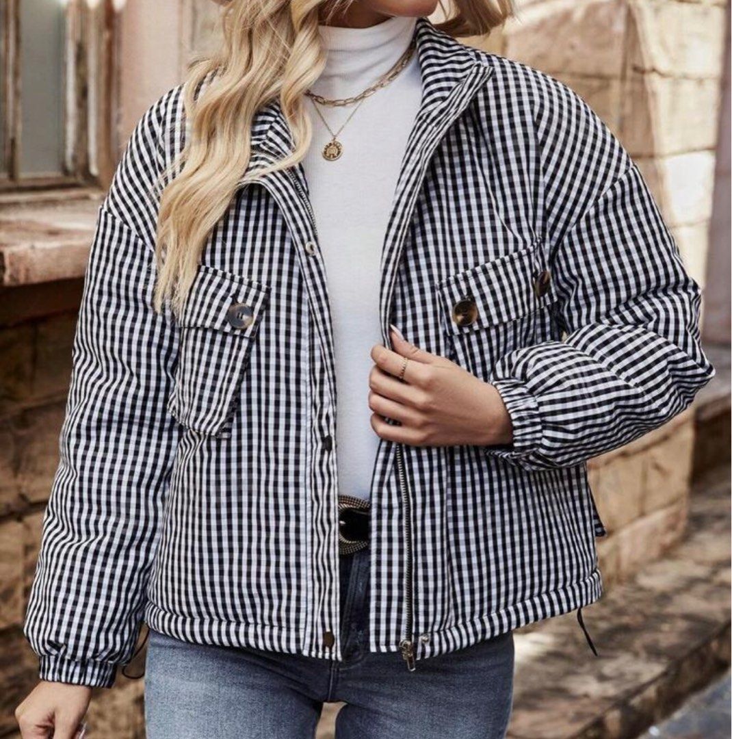 Checkered puffer coat new arrivals