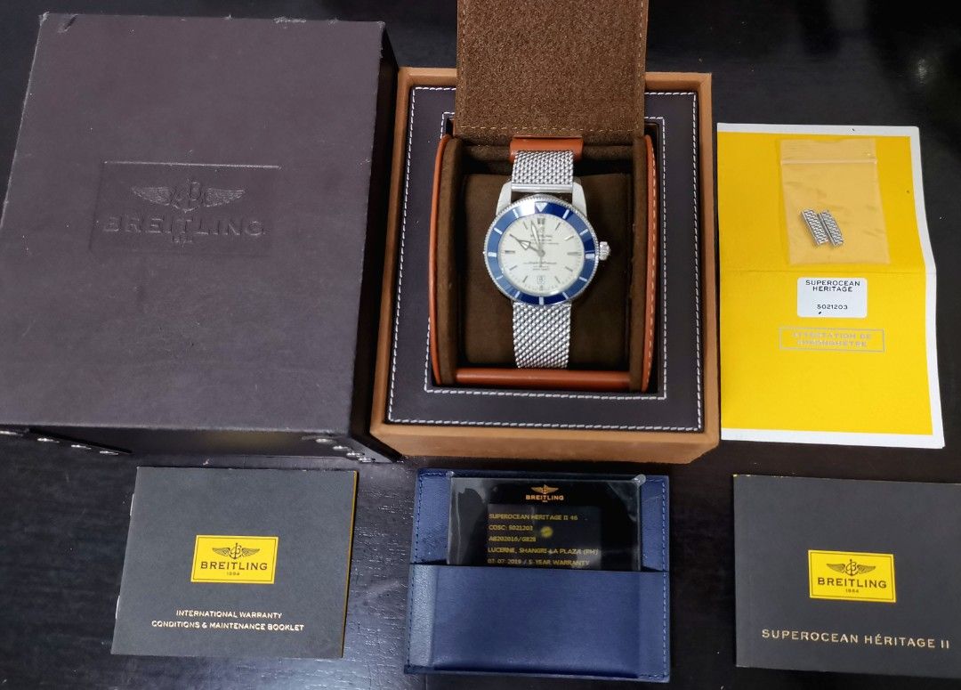 Breitling SuperOcean Heritage 2 46MM Automatic Chronometer Complete Local AD 2019💯%Authentic (Category: Luxury Watches) located in Mandaluyong City. Submitted by nwatch.ph (Listing ID 1309768858, Image 3). Description: Heritage 2 AB2020 Very Good Condition Size 46MM 9/10 Rating Automatic Chronometer Ceramic Bezel Sapphire Crystal Complete All Original Local AD 2019 MSRP ₱329K 💯%Authentic or Money Back Thanks Admin🙏🙏🙏❤️❤️❤️.