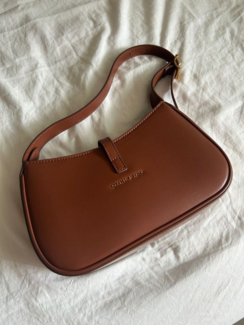 Charles and Keith- Cesia Metallic Accent Shoulder Bag Chocolate