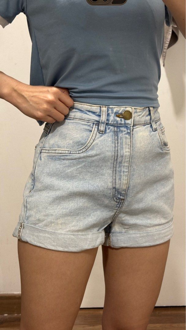 High waisted denim shorts cotton on outlet