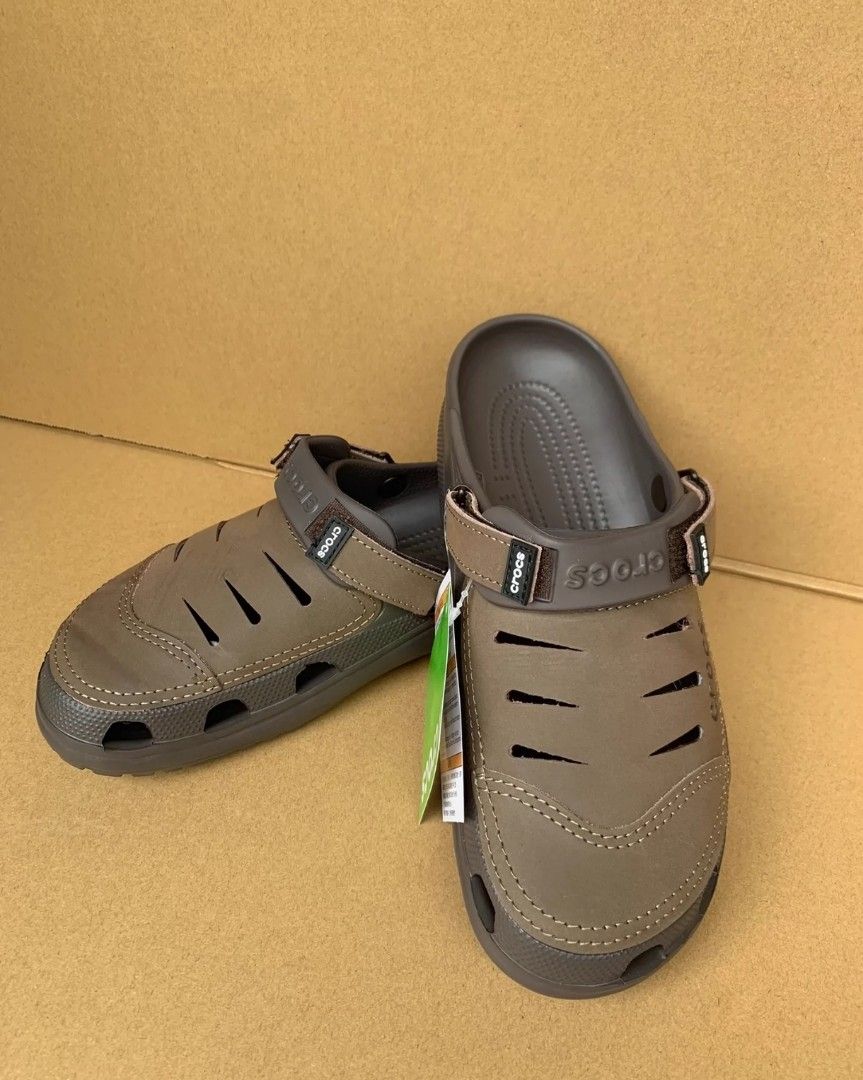 Crocs Bogota ROOMY FIT Black Gray Leather Front Men s Fashion Footwear Flipflops and Slides on Carousell