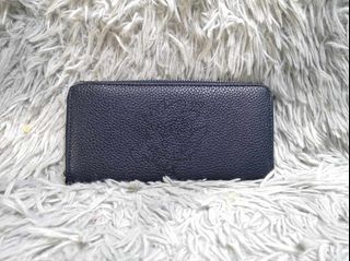 Dark Blue Zipper Leather Long Wallet