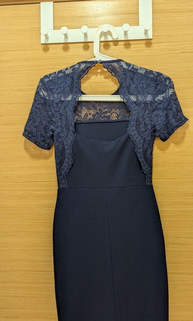 dorothy perkins navy lace dress Navy Goddiva Scalloped Lace Dipped Hem Midi Dress