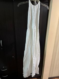 Editor’s Market White Halter Maxi Linen Dress
