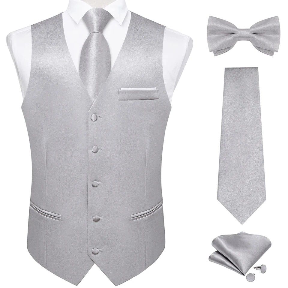 1set Solid Suit Vest with Pocket Satin Waistcoat Necktie Bow Tie Handkerchief Cufflinks for Tuxedo Wedding Prom Men s Fashion Coats Jackets and Outerwear on Carousell