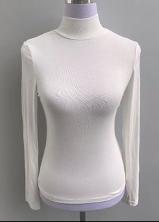 Formal/Casual Wear || White Mock Turtleneck Long Sleeve Shirt || SHEIN
