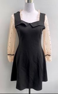 Gothic/Dark Lolita/Formal Wear || Black Collared Dress with Beige Sleeves