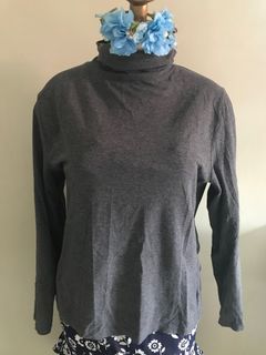Grey Cashmere Cotton Sleeve Roll Neck Top