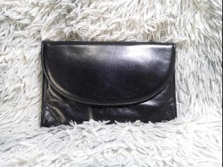Hanae Mori Black Leather Clutch Bag