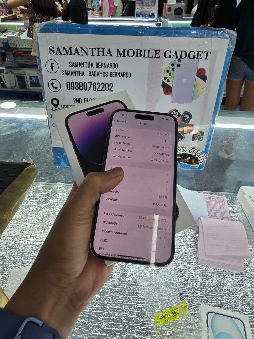Iphone 14 Pro 128gb Smartlock (Category: iPhone 14 Series) located in Quezon City. Submitted by samanthaga21954 (Listing ID 1309873151, Image 3). Description: Iphone 14 Pro 128gb Smartlock Secondhand Onhand Stock Complete Package same serial Box.