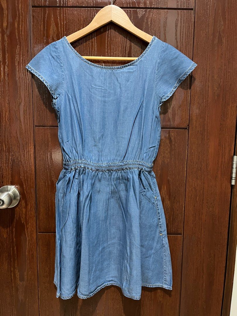 Mango Soft Denim Fabric Open Back Dress