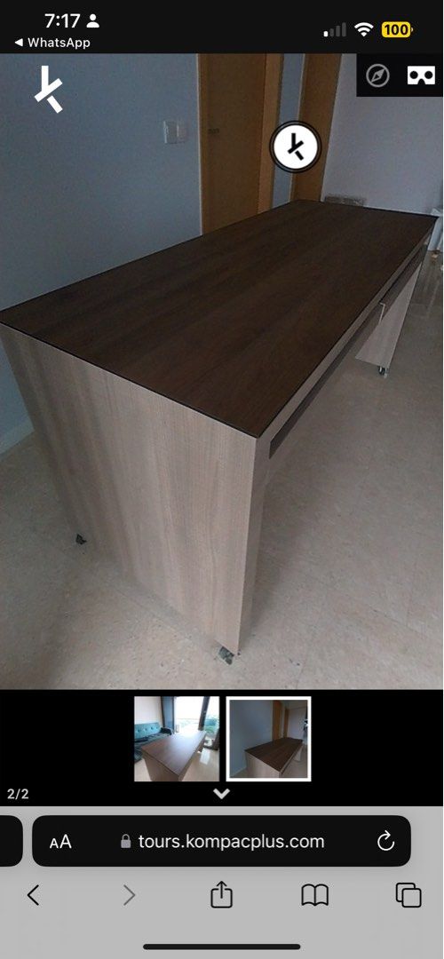 Multifunction Dining Table x study table (Category: Tables & Sets) located in Singapore. Submitted by christinawx (Listing ID 1309894731, Image 1). Description: https://tours.kompacplus.com/share/collection/7K4Qw?logo=1&info=0&logosize=160&fs=1&vr=1&sd=1&initload=0&thumbs=1 Custom made but wrong measurement The top is 6m thick Kompacplus, which is already worth 850SGD. The table was paid total 1.9k..